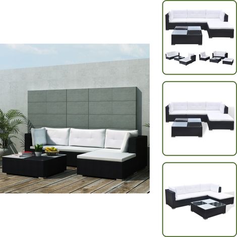 Polyrattan - vidaXL Set Divani da Giardino 5 pz con Cuscini in Polyrattan Nero - Divano angolare