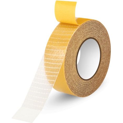 Nastro adesivo tessile biadesivo 2 cm x 20 m, super resistente, nastro autoadesivo ad alta forza adesiva grazie al tessuto in fibra di vetro, trasparente, per abbigliamento e tappeti. (1/5)