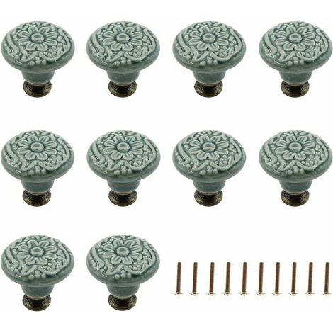 10Pcs Ceramic Knobs Decorative Drawer Pulls(Green) Cabinet Dresser Shelf Pull Handle Furniture Decorative Pull Tool with Mounting Screws (1/5)