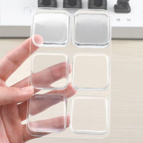 BUNTHAUS Ensemble de butées de porte carrées transparentes - Lot de 6 amortisseurs de poignée de porte en caoutchouc souple (4 cm, transparents)