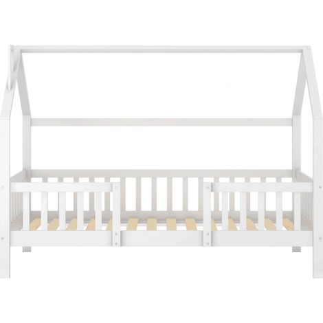 Lit cabane enfant avec cheminée en pin blanc 90 x 200 cm (1/5)