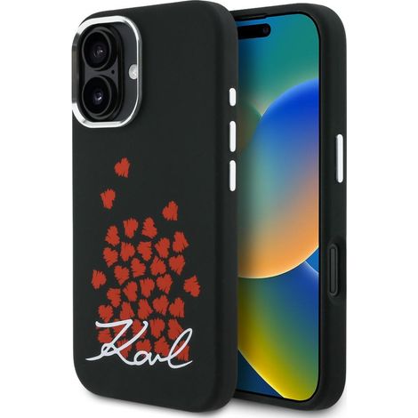 Karl Lagerfeld Silikonhülle mit Herz-Logo und MagSafe-Funktion für iPhone 16, Schwarz (1/5)