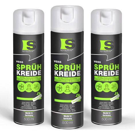 Spraytive 3x 500ml Sprühkreide weiß - Abwaschbare leuchtende Kreidefarbe, Outdoor Kreidespray, Bodenmarkierung, Temporäres Markierungsspray (1/5)