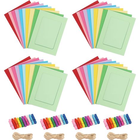 Guirlande Photo 40 Pièces Cadres Photo en Papier Petit Cadre Photo 10x15 cm Pele Mele Photo Mural avec 40 Pinces en Bois 4 Cordes Cadre Photo Carton pour Décoration Murale (Couleur) (1/5)