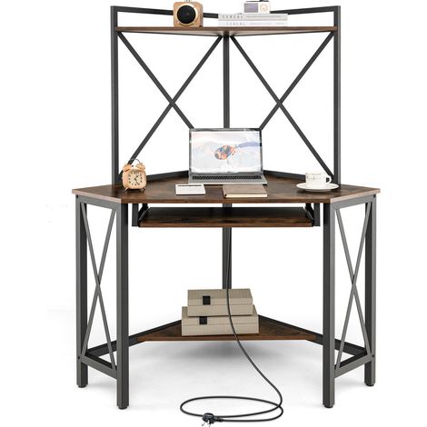Corner Desk Space-Saving Computer Desk Home Office Study Writing Desk w/Shelves (1/5)