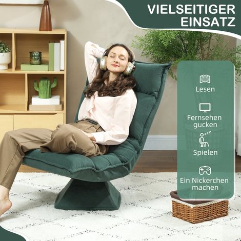 Fauteuil de sol 360° rotatif, chaise basse avec dossier inclinable 5 positions, sofa de sol pliable rembourré pour méditation, salon, gaming et lecture – Vert (1/5)