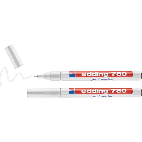 Edding - Lot de 2 Marqueurs peinture indélébiles à l'huile E780 blanc - pointe extra-fine - pour matériaux foncés et transparents - résistante à la chaleur jusqu'à 400 °C - 2 pcs (1/9)