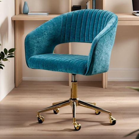 Wahson Chaise de Bureau en Chenille, Chaise Pivotante à 360°, Chaise de Travail Hauteur Réglable Chaises de Bureau Plaqué Or, Bleu