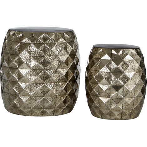 Premier Housewares Reza Gold Finish Drum Stools (1/3)