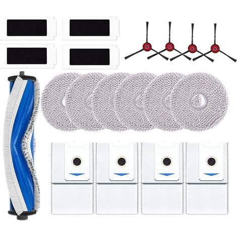 FOREHILL Lot de 19 accessoires compatibles avec les aspirateurs ECOVACS DEEBOT T30 Omni/T30 Pro Omni, 1 brosse principale, 4 sacs à poussière, 6 chiffons de nettoyage, 4 filtres, 4 brosses latérales, (1/5)