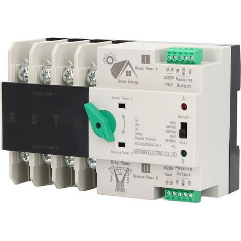 Commutateur de transfert automatique double alimentation 4P, circuit à millisecondes, contrôleur rapide PV vers secteur AC220V 100A (1/5)