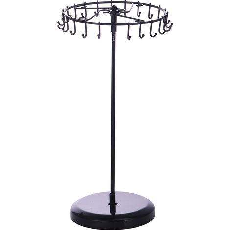 Drehbarer Schmuckständer aus schwarzem Metall für Halsketten, Ringe und Ohrringe, 36 x 21 cm