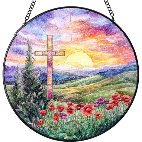 Décoration vitrail rond suspendue – Attrape-soleil pour porte, fenêtre et mur, cadeau femme homme maman papa, Diamètre : 15 cm (1/4)