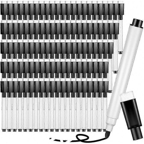 Marqueurs pour tableau blanc à pointe fine, lot de 100 stylos effaçables à sec avec capuchons en caoutchouc pour une écriture fluide (1/5)