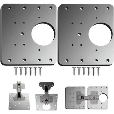 Plaque Reparation Charniere Porte d'armoire,2 Pièces plaque de réparation de charnière de porte de placard de cuisine avec trou, supports de fixation plats en acier inoxydable avec vis (1/5)