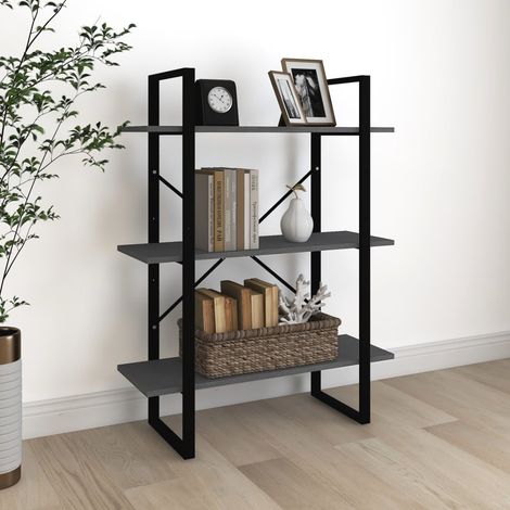 Bibliothèque,Étagère à 3 niveaux de Rangement Ouvert,Étagère livres Gris 80x30x105 cm Bois de pin massif - DH76077 (1/5)