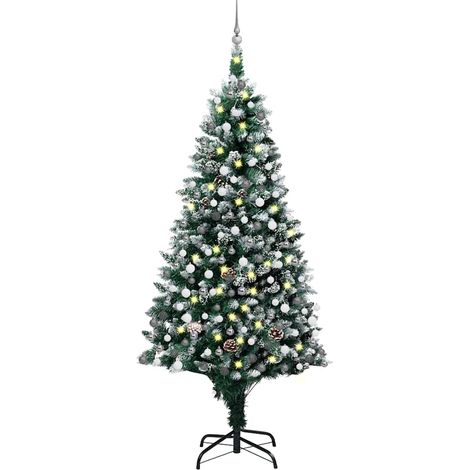 Künstlicher Weihnachtsbaum mit LEDs Kugeln Zapfen 210 cm