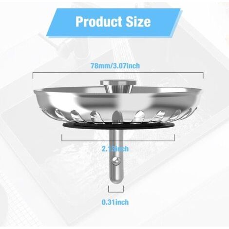 Ensemble de filtres pour évier de cuisine 78 mm (paquet de 2) - Fabriqué en acier inoxydable 304 - Filtre à eau, filtre de cuisine, drainage plus fluide, anti-obstruction, ne se bouche pas et ne débor (1/3)