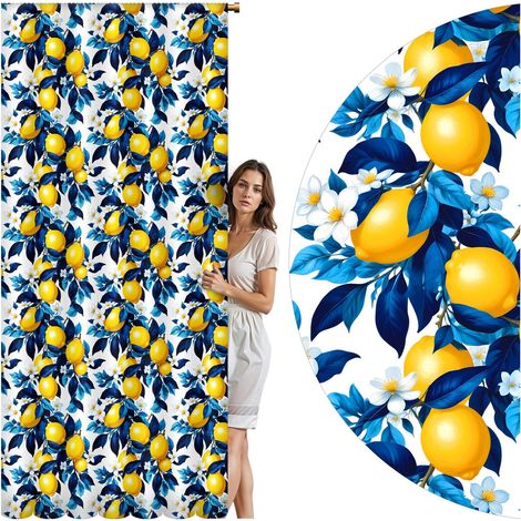 Rideau pour salon, cuisine, chambre, ruban grenouille, rideaux prêts à poser, citrons, 200 cm (1/5)