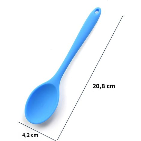 Cuillère de cuisine en silicone souple à long manche (bleu ciel), cuillère à soupe en silicone (1/5)