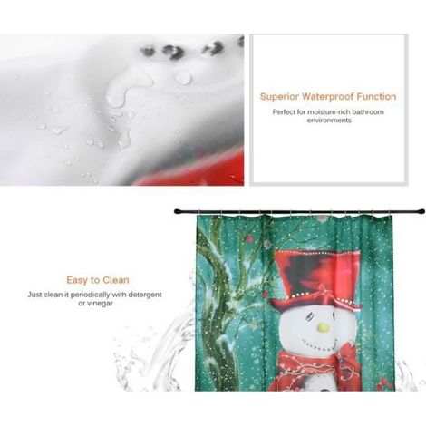 Rideau de douche d'impression 3D de bonhomme de neige 180 x 180cm Polyester imperméable antibactérien + 12 x crochet (1/4)
