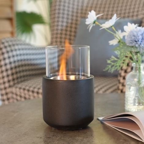 Cheminée de table au bioéthanol avec réservoir de 0,4 L. 12 x 12 x 19 cm. Gris foncé.