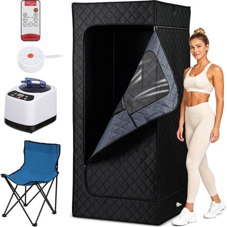 Jiubiaz Sauna à vapeur individuel 1200 W avec tente 90 x 90 x 180 cm et chaise pliante (1/5)