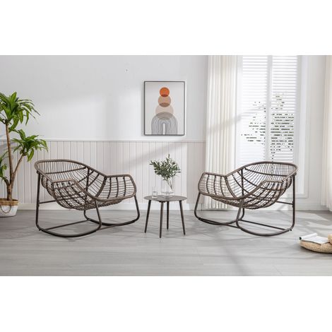 Fauteuil à Bascule en Rotin avec Coussin Épais, Bleu Marine