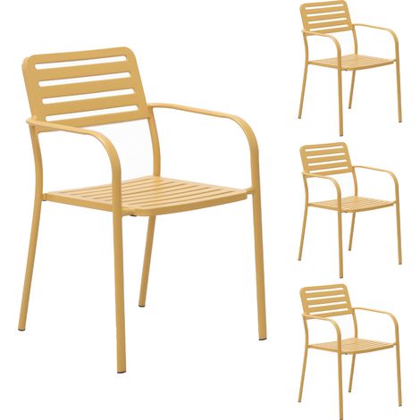 Lot de 4 fauteuils de jardin empilables en métal moutarde - BACA