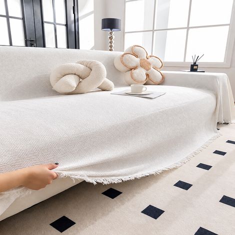 Plaid Jeté de Canapé Couvre-Lit Scandinave Motif Natté Blanc 180x230 cm Tissé Jacquard Polycoton 45 × 42 × 3 cm 1,57 kg – Livraison gratuite