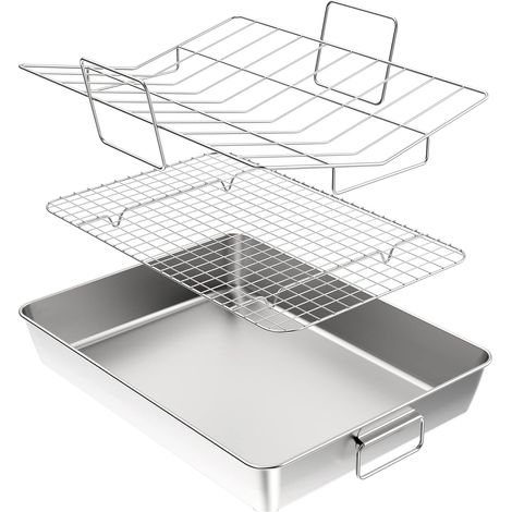41.231.6cm Grande Plaque de Cuisson avec Grille de Refroidissement et Grille à Rôtir en Forme V,Plat à Four Rectangulaire en Acier Inox,Plat à Patisserie Passe au Lave-Vaisselle,Lot de 3 (1/5)