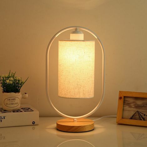Jalleria – Lampe de table LED tactile 12x35cm – Abat-jour tissu noir et blanc – Gradateur tactile – Compatible E27 – Pour chambre et bureau