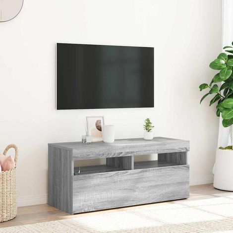 vidaXL TV Cabinet with LED Lights Grey Sonoma 90x35x40 cm (1/5)