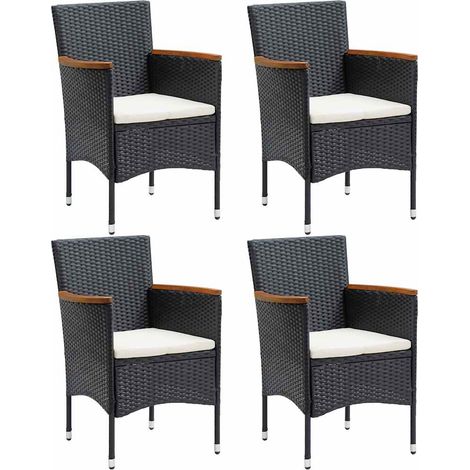 Chaises à manger de jardin lot de 4 Résine tressée Noir (1/5)