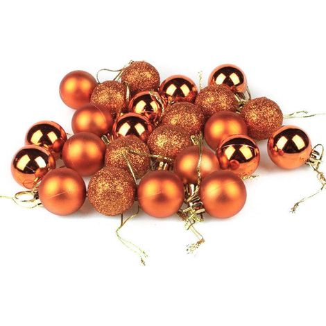 Lot de 24 boules de Noël décoratives avec trou de suspension, diamètre 30 mm, bronze. (1/3)