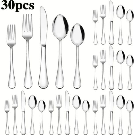 Service de table de style occidental en acier inoxydable (30 pièces), pour 6 personnes (30 pièces). (1/5)
