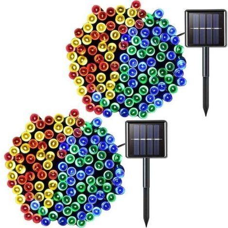 Guirlande solaire Guirlande lumineuse solaire multicolore 100 LED 10 m 8 modes lumières de Noël solaires étanches pour jardins, mariage, fête, maisons, sapin de Noël, rideaux, extérieur - Multicolore (1/5)