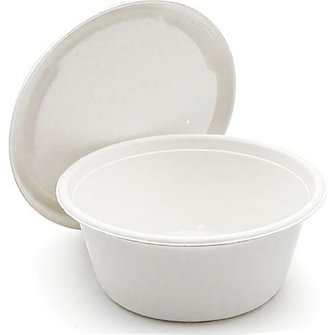 Bol Reciclable De Celulosa De Caña De Azúcar - 300 Ml - Para Yogur Y Ensaladas - Con Tapa - Microondas Hasta 100 °C - Biodegradable En Compostaje (1/5)