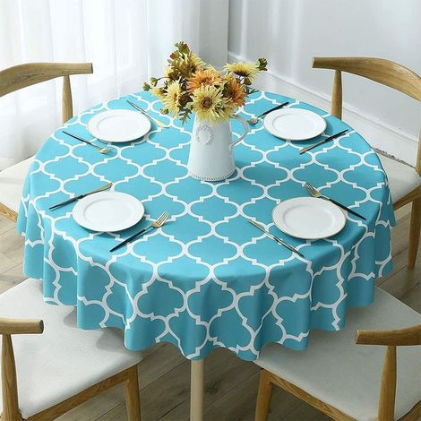 Nappe Ronde,Anti Tache Impermeable Nappe de Table Toile Cirée de Salle à Manger, pour Salle à Manger, Jardin, Café,Fête (bleu, 152cm) (1/5)