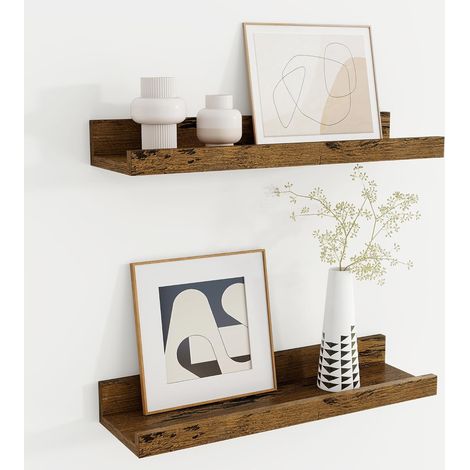 Étagère Murale en Bois de 40 cm, Lot de 2, étagère Flottante en MDF, idéale pour la Cuisine, Le Salon, la Chambre et Le Bureau, Coloris Marron Vintage. (1/5)
