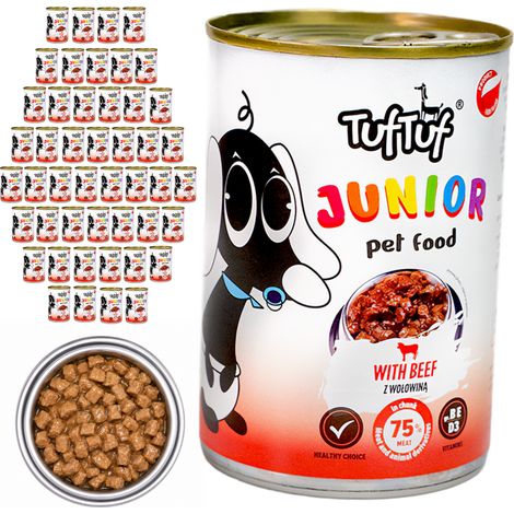 TufTuf Junior Alimento completo para cachorros con carne de res en salsa 48x415g (1/2)
