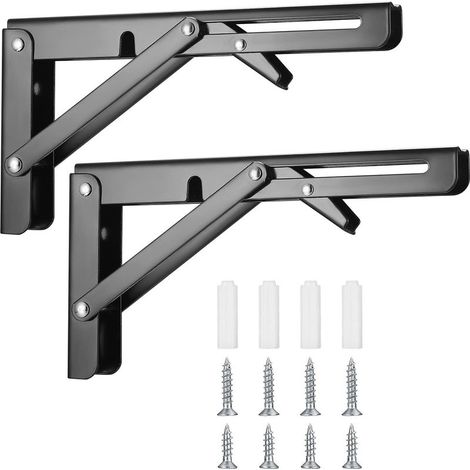 2 Pièces Support d' Étagères Pliable, Équerre Pliante, Lourds Support Console Pliable Rétractable, Equerre Etagere Murale Pliants pour Table Etagere Murale Garage Cuisine Chambre - Noir (1/5)