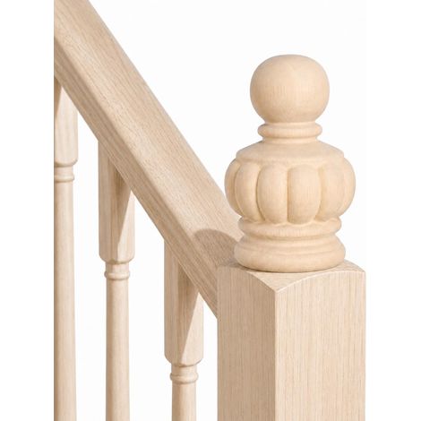 Embout de Balustre en Bois, Pommeau Sculpté Motif Ananas Beige (1/5)