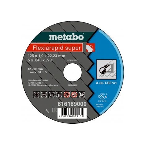 Metabo 616188000 Disco de tronzar plano amoladora angular Flexiamant Super A60-T para metal 115x1x22,23 mm (Envase 25 Ud)