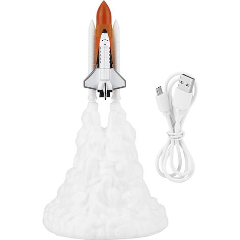 3D Printed Rocket Lamp, Space Shuttle Night Light, with USB Rechargeable LED Night Light for Rocket Enthusiasts, Children's Room Decor (Type A: L 28CM) (1/5)