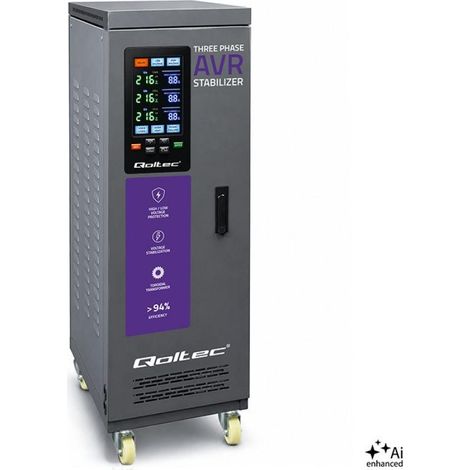 Regulador de voltaje AVR MULTIPROTECTION trifásico Qoltec 40 kVA Precisión ±3 % Servomotor 3F LCD Línea Expert