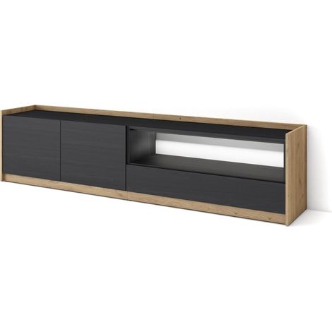 Skraut Home - Mueble TV, Televisión, Muebles de salón, almacenaje, 207x37x50cm, Para TV hasta 80", LED, Estilo Moderno, Negro y roble (1/5)