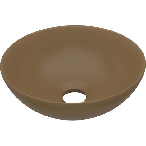 Lavabo vasque à poser Luxueux, Bac à laver, Céramique Crème mat Rond OIB2061E (1/5)