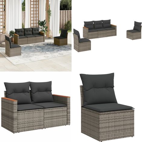 5-tlg. Garten-Sofagarnitur mit Kissen Grau Poly Rattan - Gartensofas - Outdoor-Möbel - Gartenmöbelset - Lounge Set - Rattanmöbel - Home & Living (1/5)