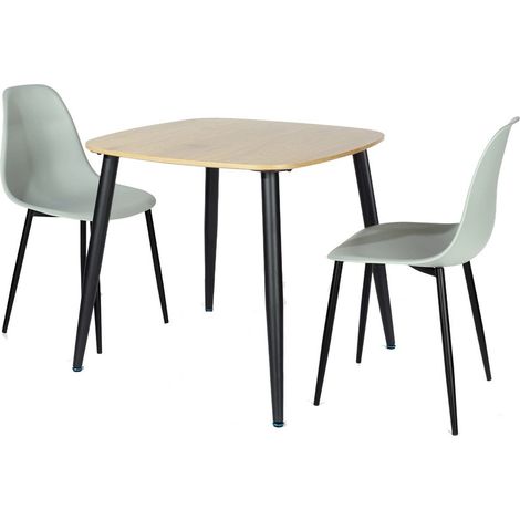 Aspen Light Oak Square Table & 2 Grey Curve Chair Set - MDF/Metal/Plastic - L52 x W46 x H84 cm